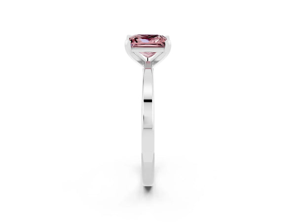 White gold Princess Cut Morganite Solitaire Engagement Ring with Classic Band and Four-Prong Setting