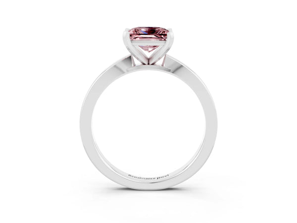 Silver Princess Cut Morganite Solitaire Engagement Ring with Classic Band and Four-Prong Setting