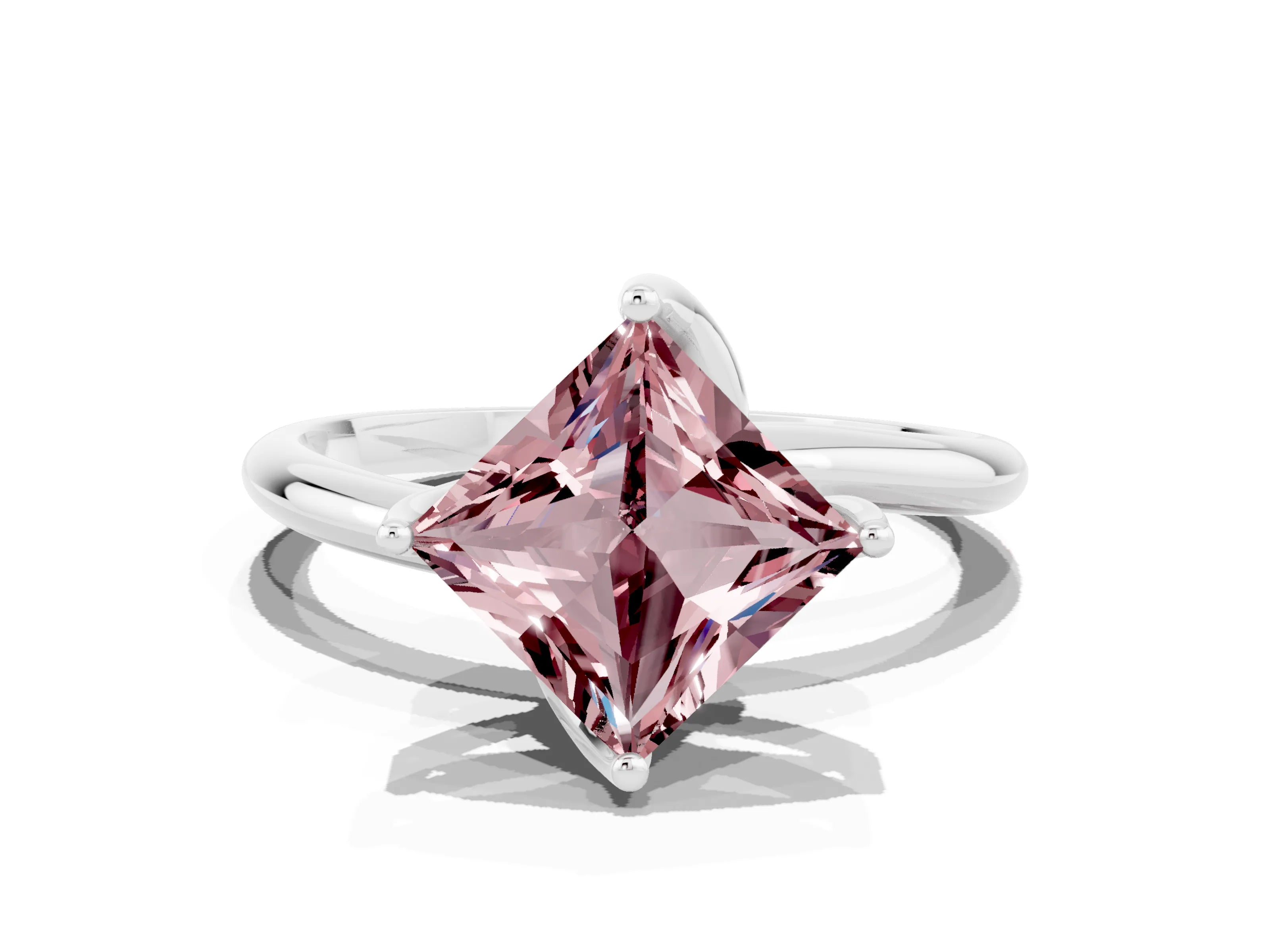 White gold Princess Cut Morganite Solitaire Engagement Ring with Four-Prong Setting and Classic Band_12