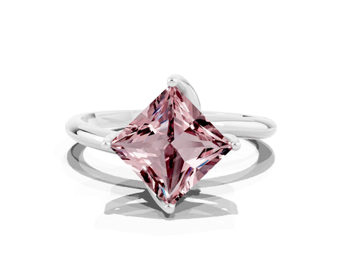 White gold Princess Cut Morganite Solitaire Engagement Ring with Four-Prong Setting and Classic Band_12