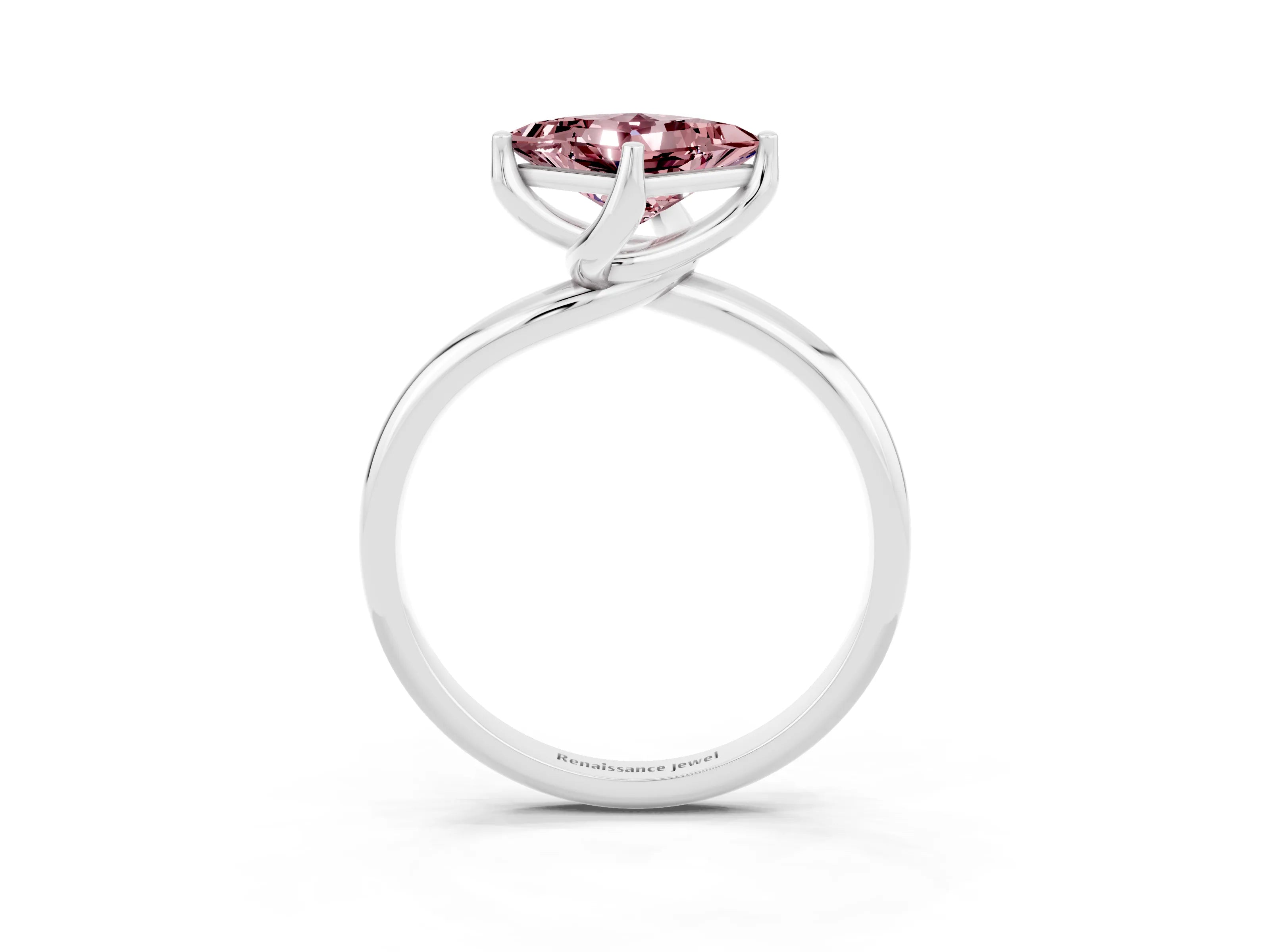 White gold Princess Cut Morganite Solitaire Engagement Ring with Four-Prong Setting and Classic Band_15