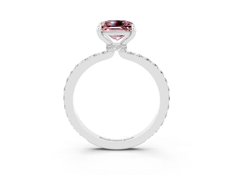 White gold Princess Cut Morganite Solitaire Engagement Ring with Pavé Band and Four-Prong Setting_3