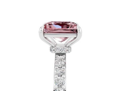White gold Princess Cut Morganite Solitaire Engagement Ring with Pavé Band and Four-Prong Setting_5