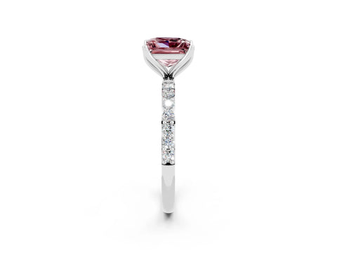 White gold Princess Cut Morganite Solitaire Engagement Ring with Pavé Band and Prong Setting_2