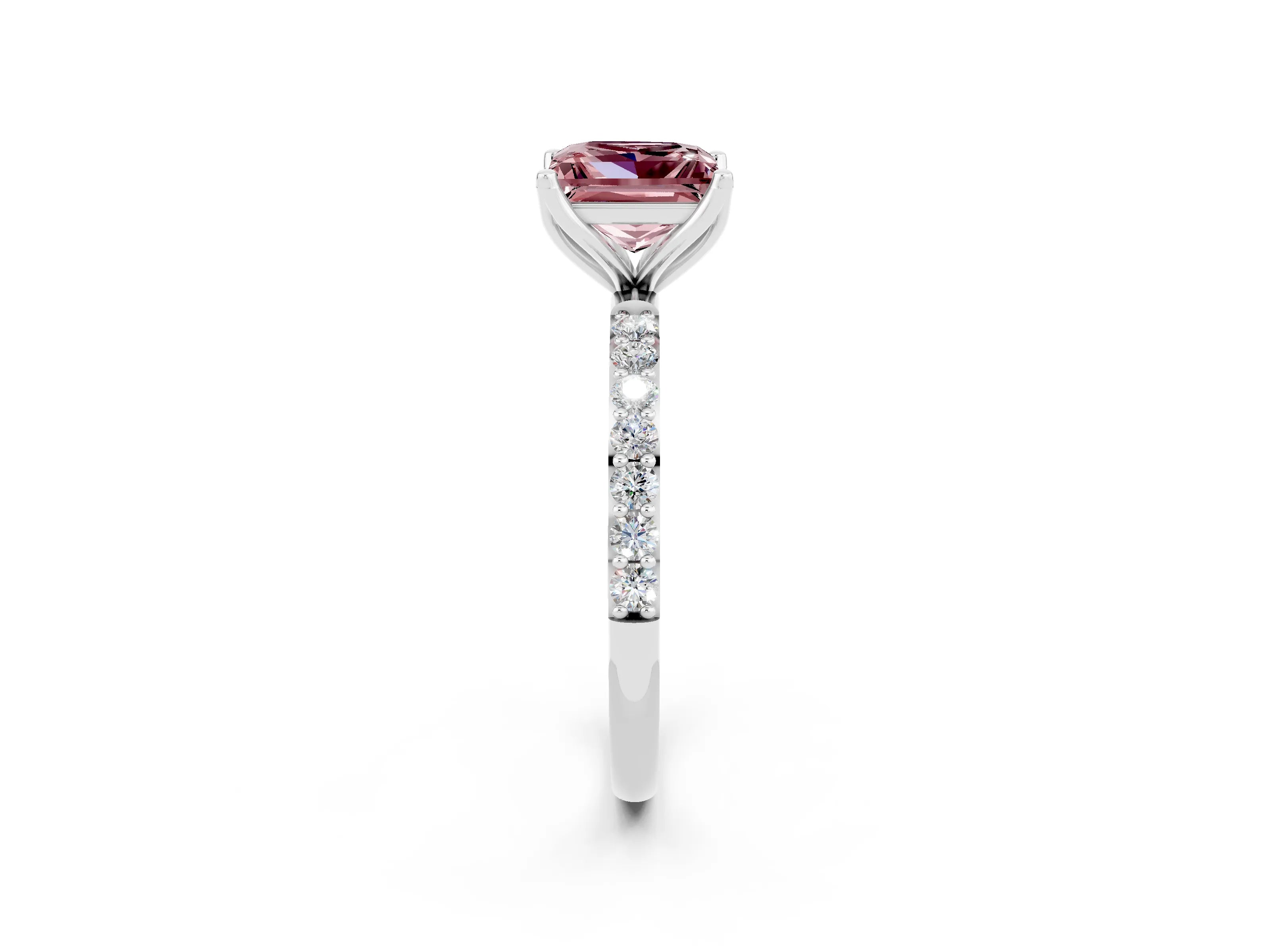 White gold Princess Cut Morganite Solitaire Engagement Ring with Pavé Band and Prong Setting_2