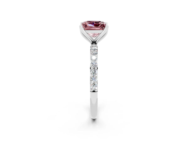 Silver Princess Cut Morganite Solitaire Engagement Ring with Round  Pavé Band and Prong Setting