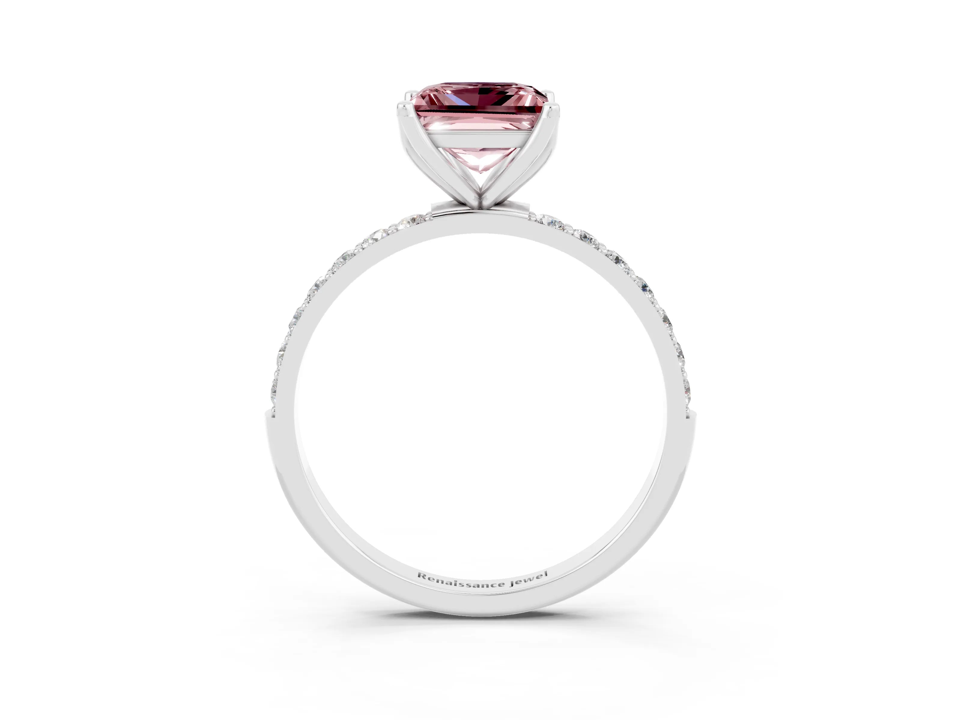 White gold Princess Cut Morganite Solitaire Engagement Ring with Pavé Band and Prong Setting_3