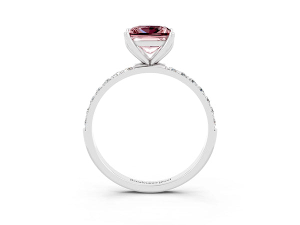 Silver Princess Cut Morganite Solitaire Engagement Ring with Round  Pavé Band and Prong Setting