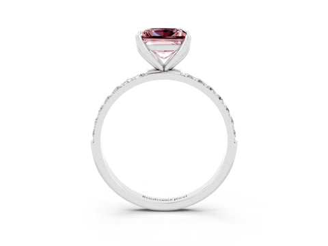 White gold Princess Cut Morganite Solitaire Engagement Ring with Pavé Band and Prong Setting_3