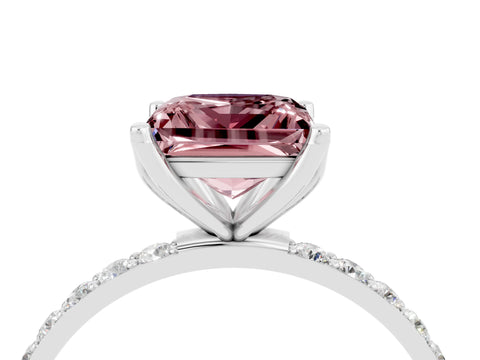 White gold Princess Cut Morganite Solitaire Engagement Ring with Pavé Band and Prong Setting_4