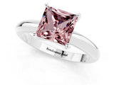 White gold Princess Cut Morganite Solitaire Engagement Ring with Round Band and Four-Prong Setting_1