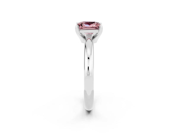 White gold Princess Cut Morganite Solitaire Engagement Ring with Round Band and Four-Prong Setting