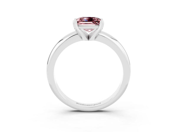 Platinum Princess Cut Morganite Solitaire Engagement Ring with Round Band and Four-Prong Setting