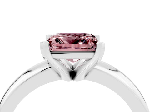White gold Princess Cut Morganite Solitaire Engagement Ring with Round Band and Four-Prong Setting_4