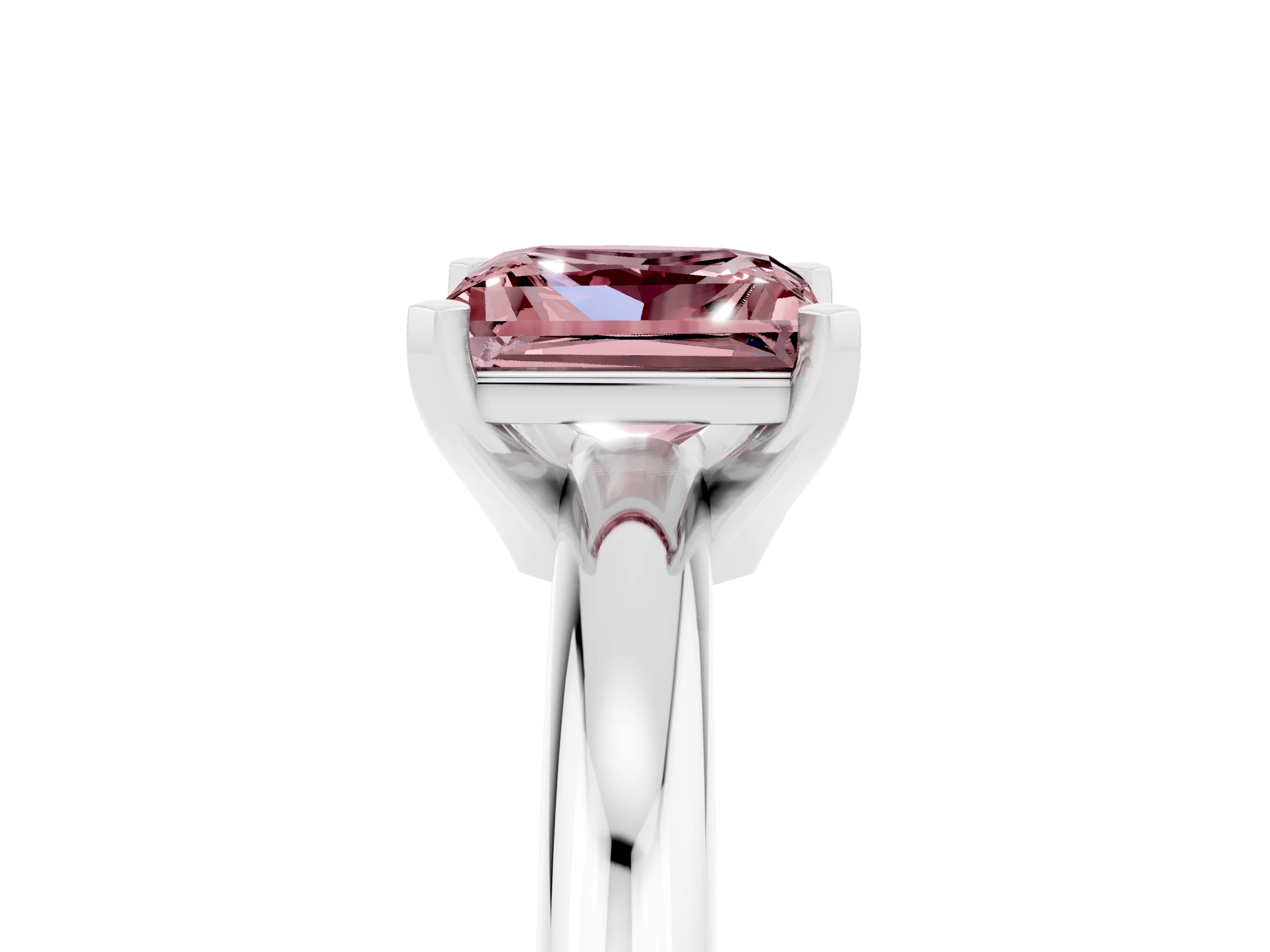White gold Princess Cut Morganite Solitaire Engagement Ring with Round Band and Four-Prong Setting_5