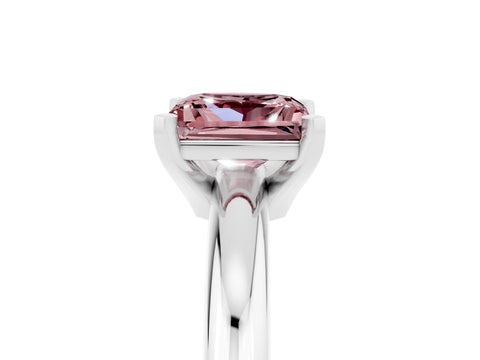 White gold Princess Cut Morganite Solitaire Engagement Ring with Round Band and Four-Prong Setting_5