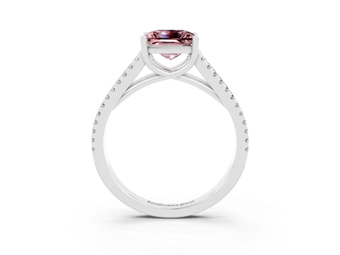 White gold Princess Cut Morganite Solitaire Engagement Ring with Split Shank Pavé Band_3