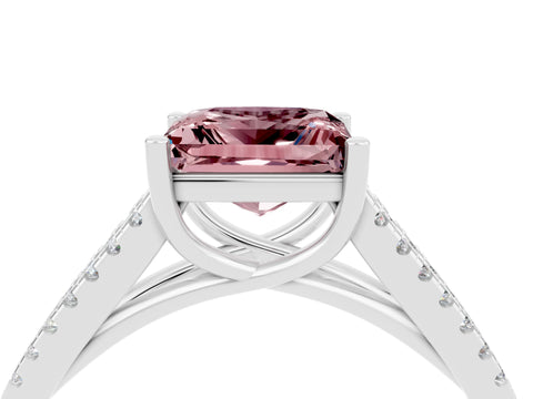 White gold Princess Cut Morganite Solitaire Engagement Ring with Split Shank Pavé Band_4