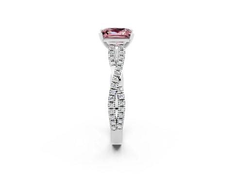 White gold Princess Cut Morganite Solitaire Engagement Ring with Twisted Pavé Band and Four-Prong Setting_14