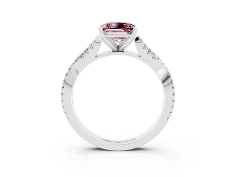 White gold Princess Cut Morganite Solitaire Engagement Ring with Twisted Pavé Band and Four-Prong Setting_15