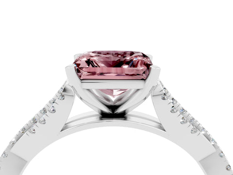 White gold Princess Cut Morganite Solitaire Engagement Ring with Twisted Pavé Band and Four-Prong Setting_16