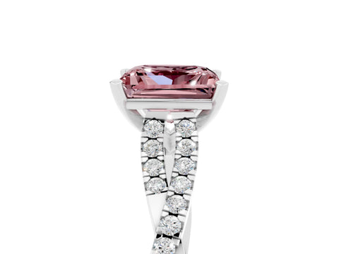 White gold Princess Cut Morganite Solitaire Engagement Ring with Twisted Pavé Band and Four-Prong Setting_17