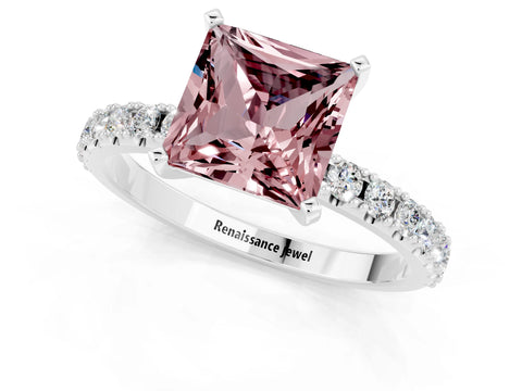 White gold Princess Cut Morganite Solitaire Pavé Band with Four-Prong Setting_1