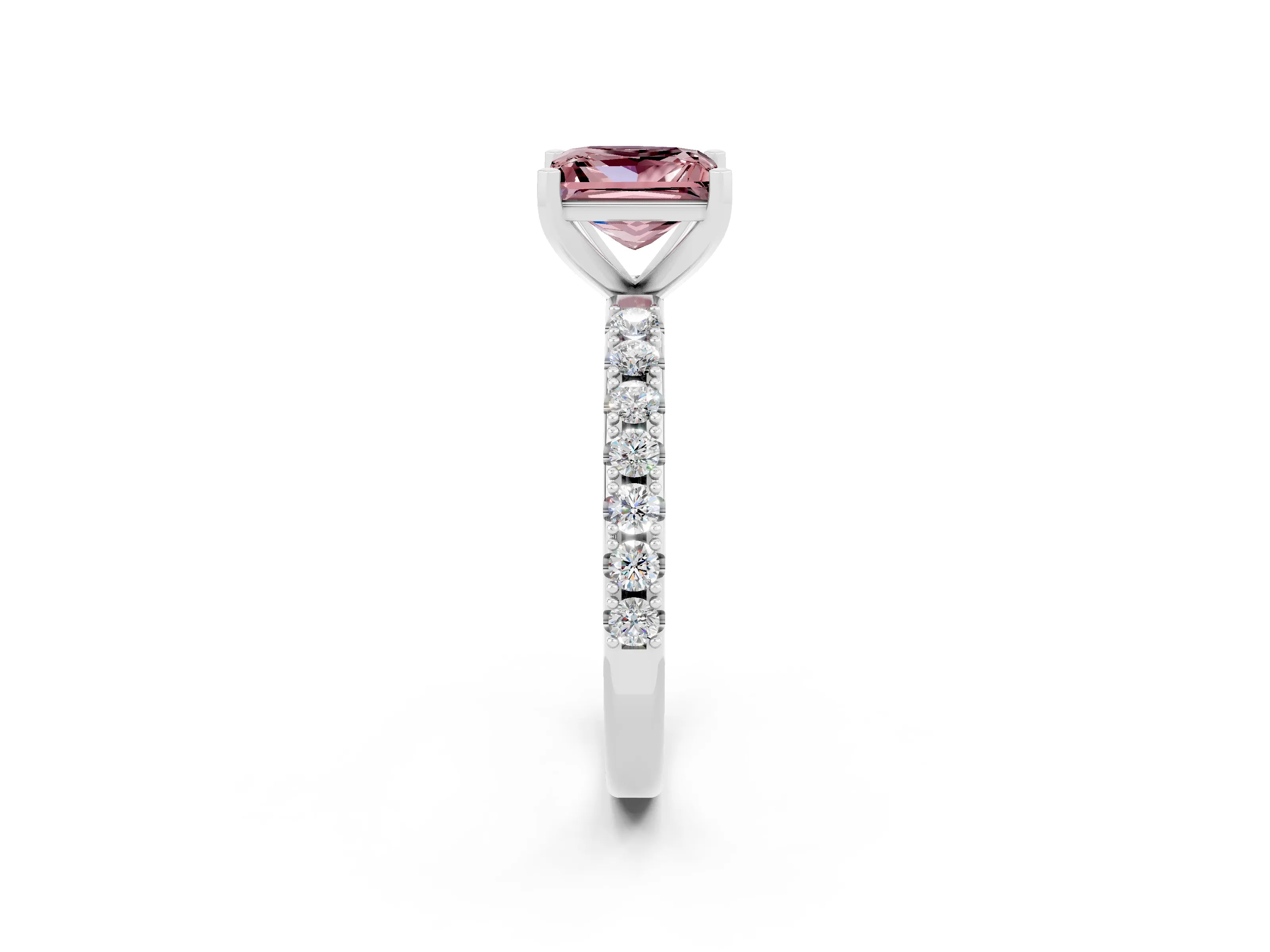 White gold Princess Cut Morganite Solitaire Pavé Band with Four-Prong Setting_2