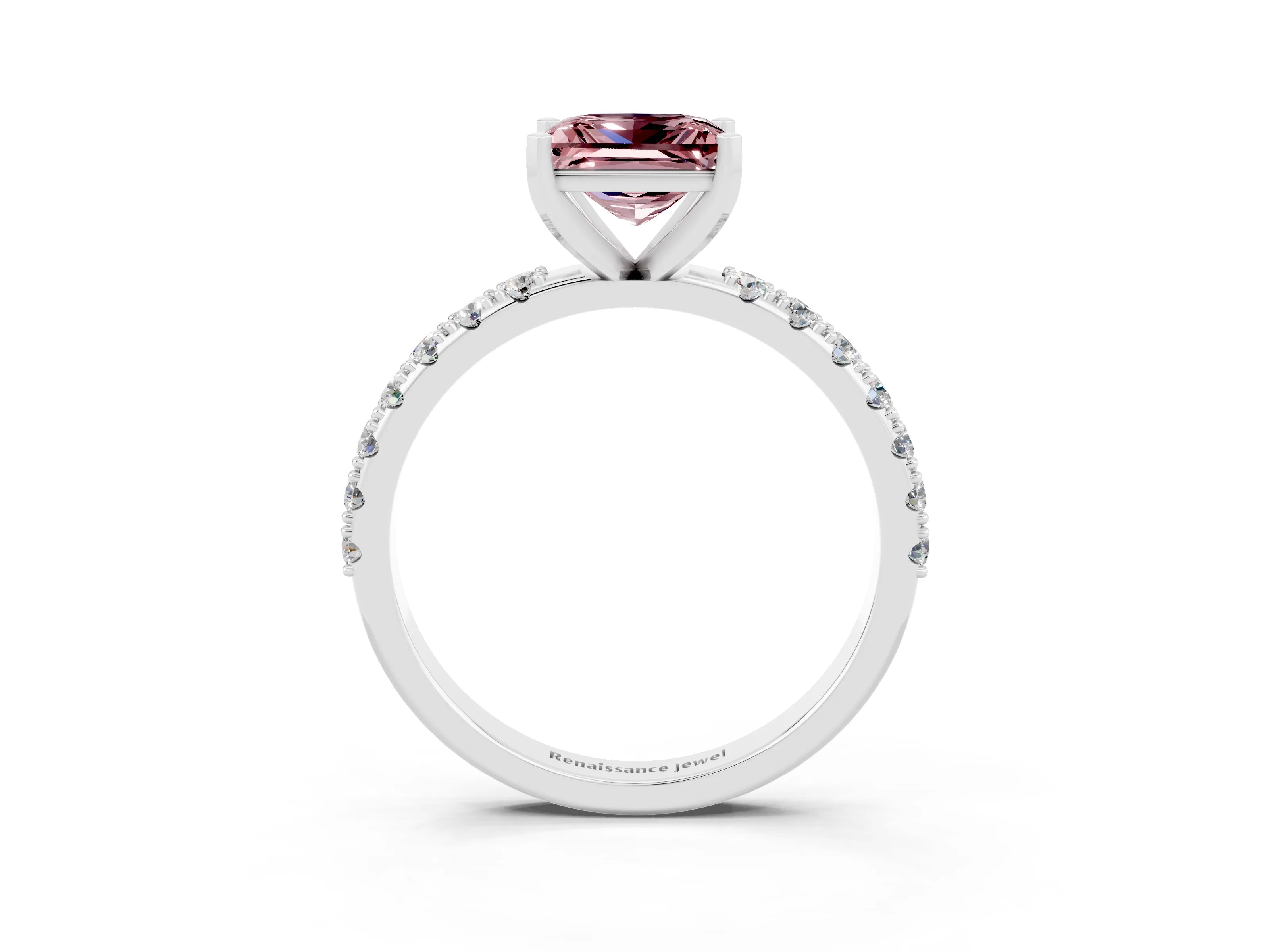 White gold Princess Cut Morganite Solitaire Pavé Band with Four-Prong Setting_3