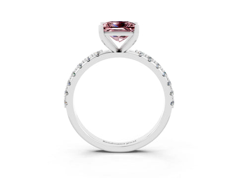 White gold Princess Cut Morganite Solitaire Pavé Band with Four-Prong Setting_3