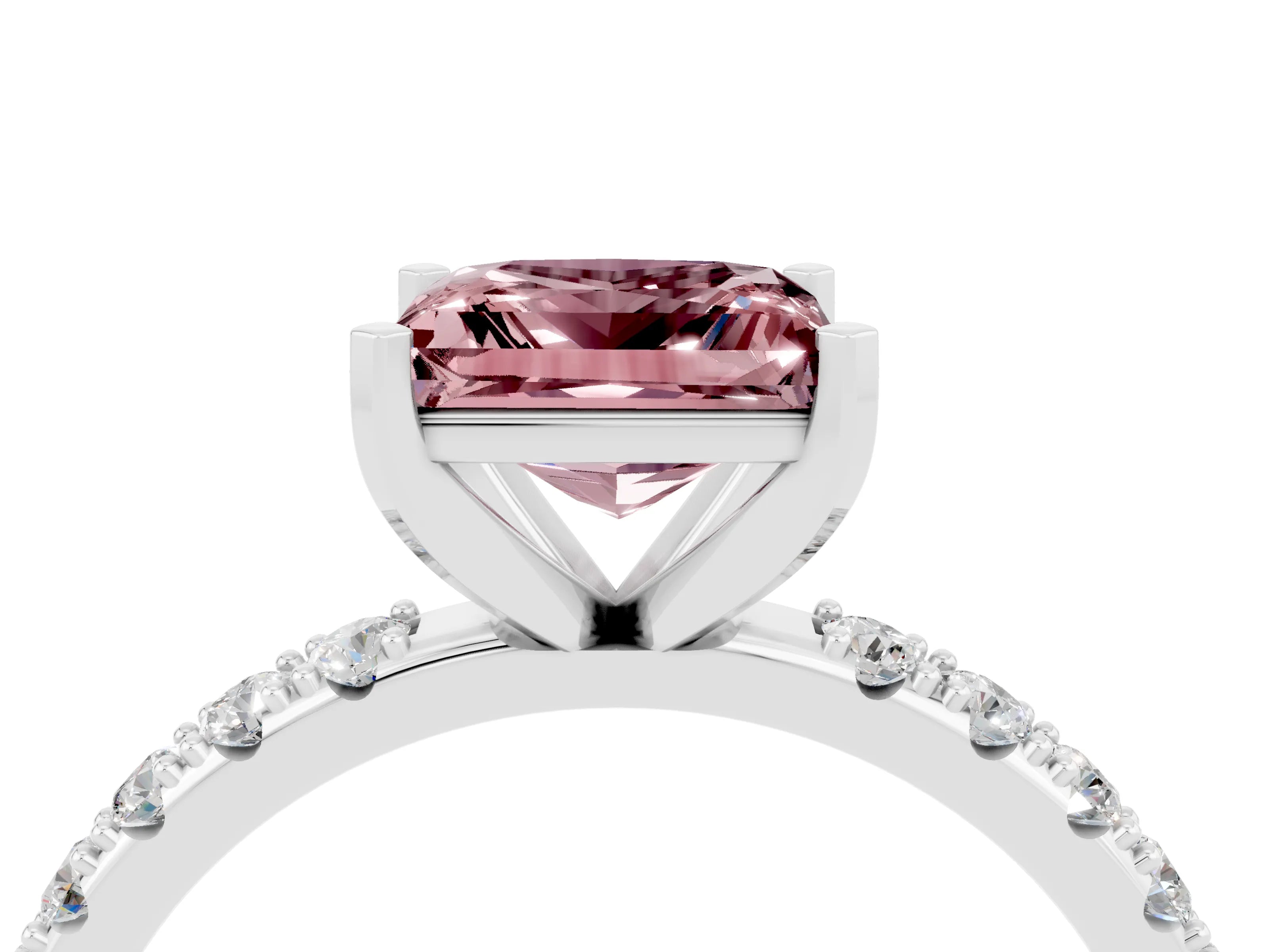 White gold Princess Cut Morganite Solitaire Pavé Band with Four-Prong Setting_4