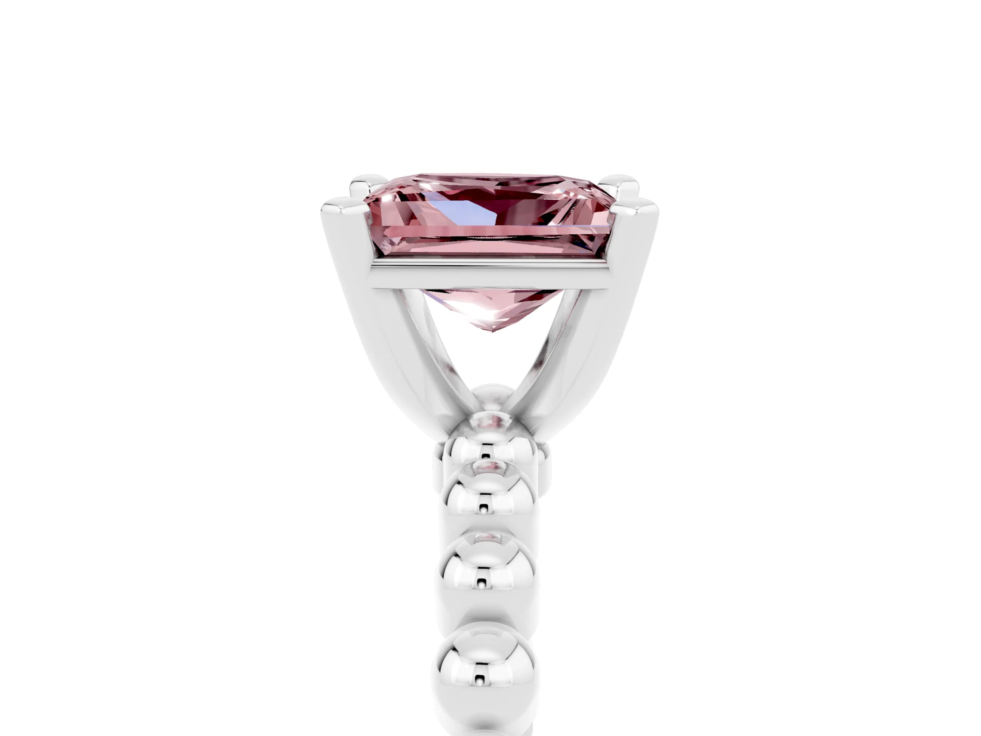 White gold Princess Cut Morganite Solitaire Ring with Beaded Band and Prong Setting_17