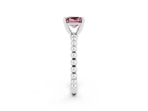 White gold Princess Cut Morganite Solitaire Ring with Beaded Band and Prong Setting_2