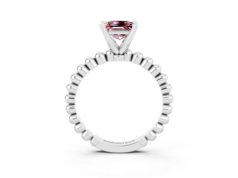 White gold Princess Cut Morganite Solitaire Ring with Beaded Band and Prong Setting_3