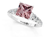 White gold Princess Cut Morganite Solitaire Ring with Cathedral Setting and Pavé Band_1