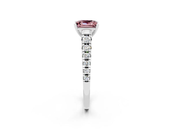 Platinum Princess Cut Morganite Cathedral Solitaire Ring with Round  Pavé Band