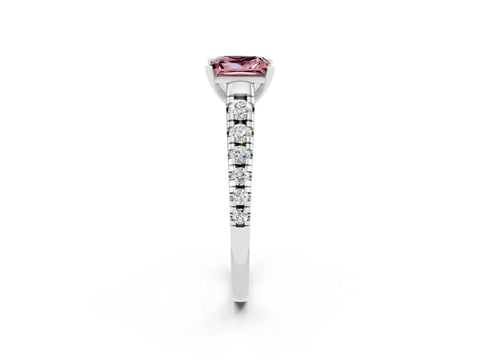 White gold Princess Cut Morganite Solitaire Ring with Cathedral Setting and Pavé Band_2