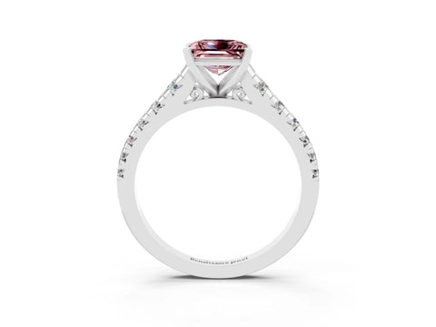 White gold Princess Cut Morganite Solitaire Ring with Cathedral Setting and Pavé Band_3