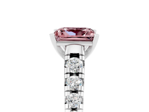 White gold Princess Cut Morganite Solitaire Ring with Cathedral Setting and Pavé Band_5