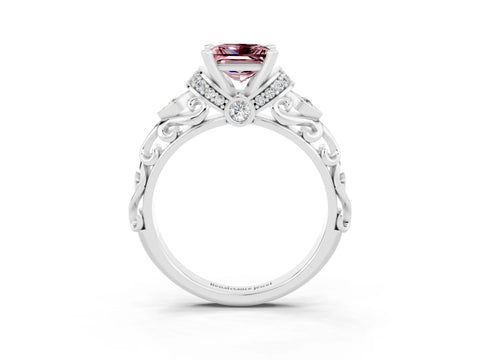 White gold Princess Cut Morganite Solitaire Ring with Filigree Band and Four-Prong Setting_27