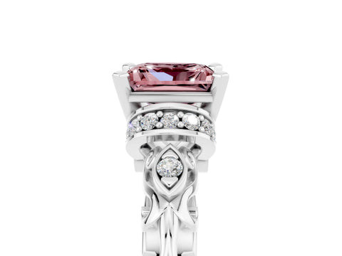 White gold Princess Cut Morganite Solitaire Ring with Filigree Band and Four-Prong Setting_29
