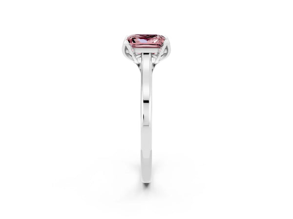 Platinum Princess Cut Morganite Solitaire Ring with Flower Prong Setting and Classic Band