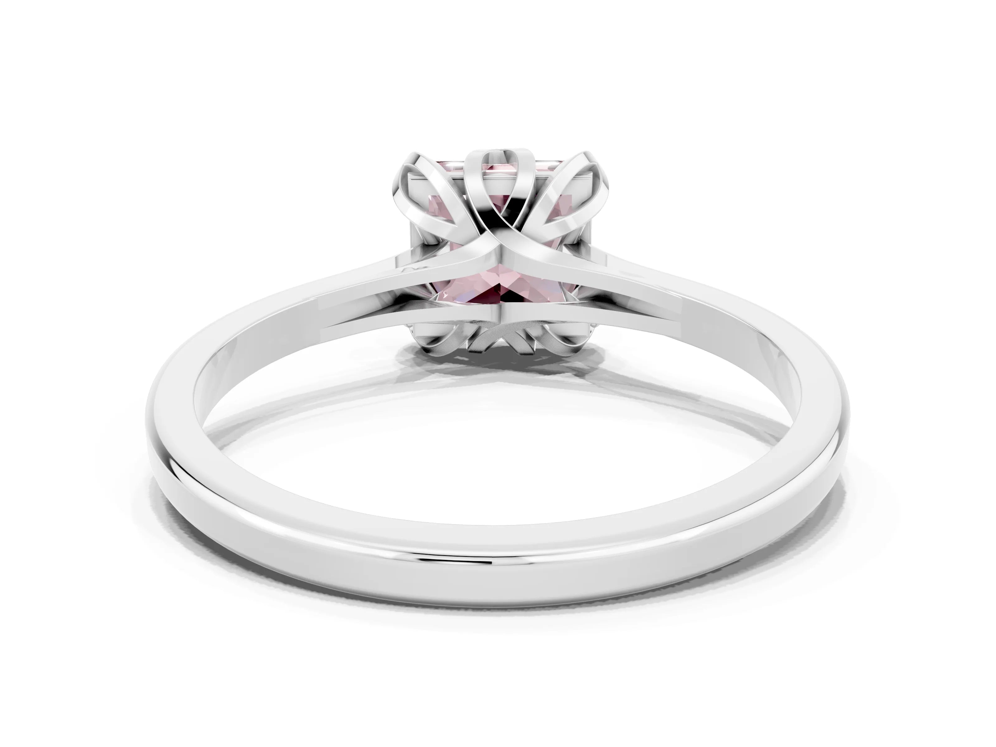 White gold Princess Cut Morganite Solitaire Ring with Flower Prong Setting and Classic Band_24