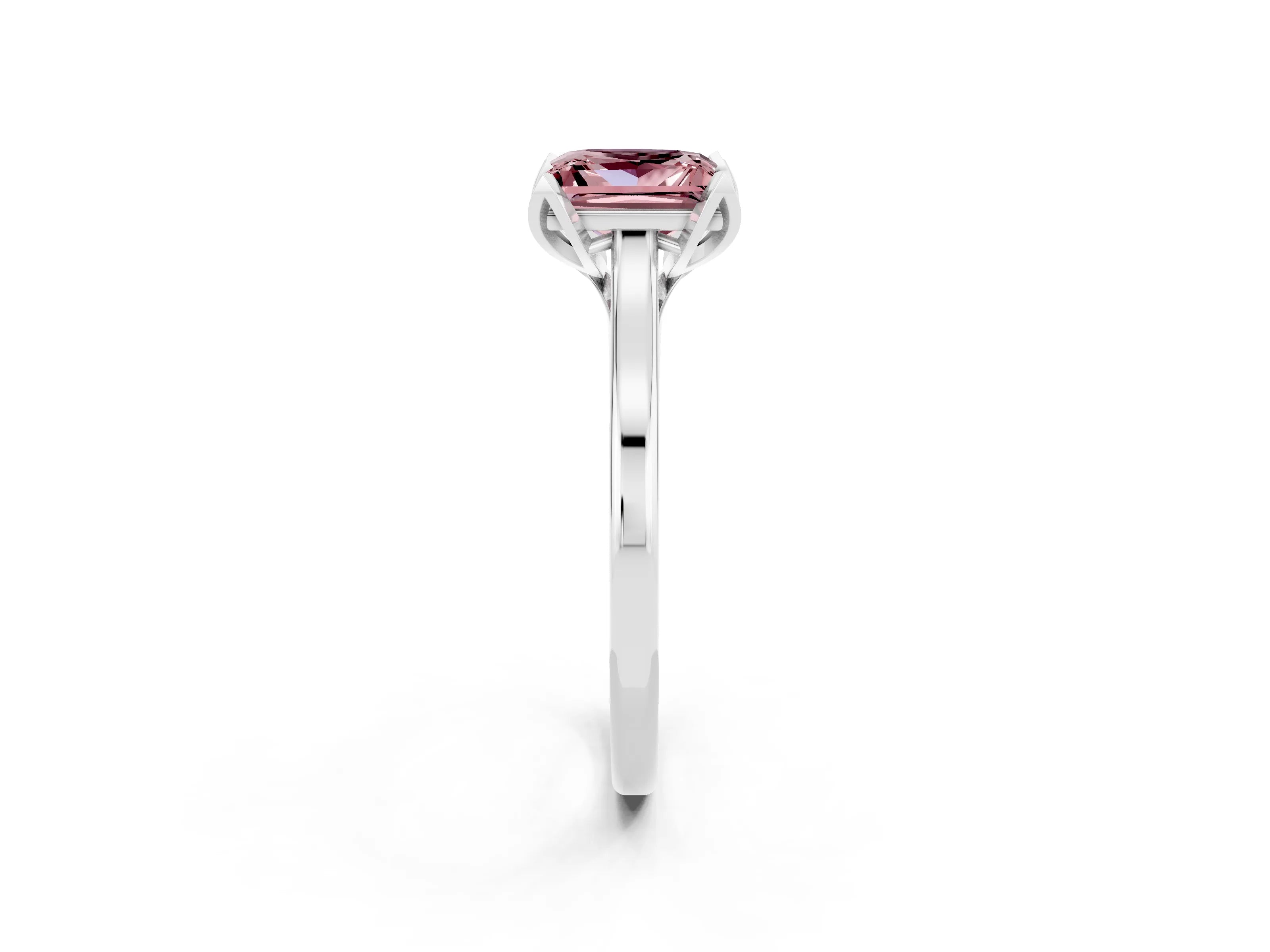 White gold Princess Cut Morganite Solitaire Ring with Flower Prong Setting and Classic Band_26