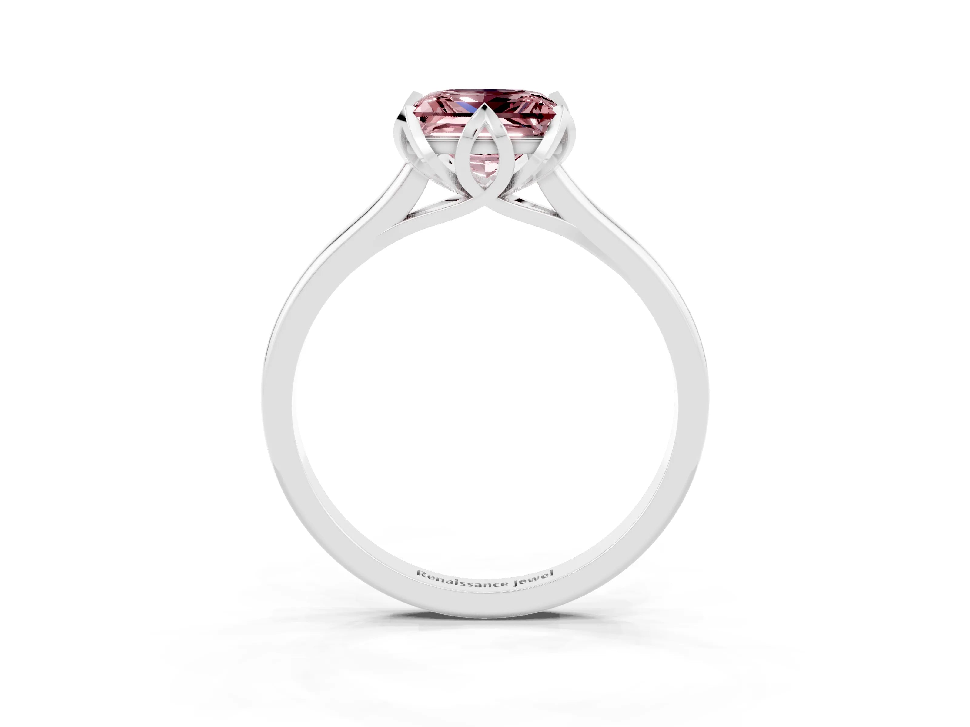 White gold Princess Cut Morganite Solitaire Ring with Flower Prong Setting and Classic Band_27