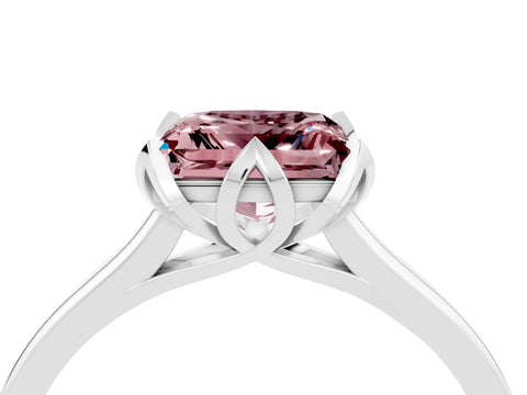 White gold Princess Cut Morganite Solitaire Ring with Flower Prong Setting and Classic Band_28