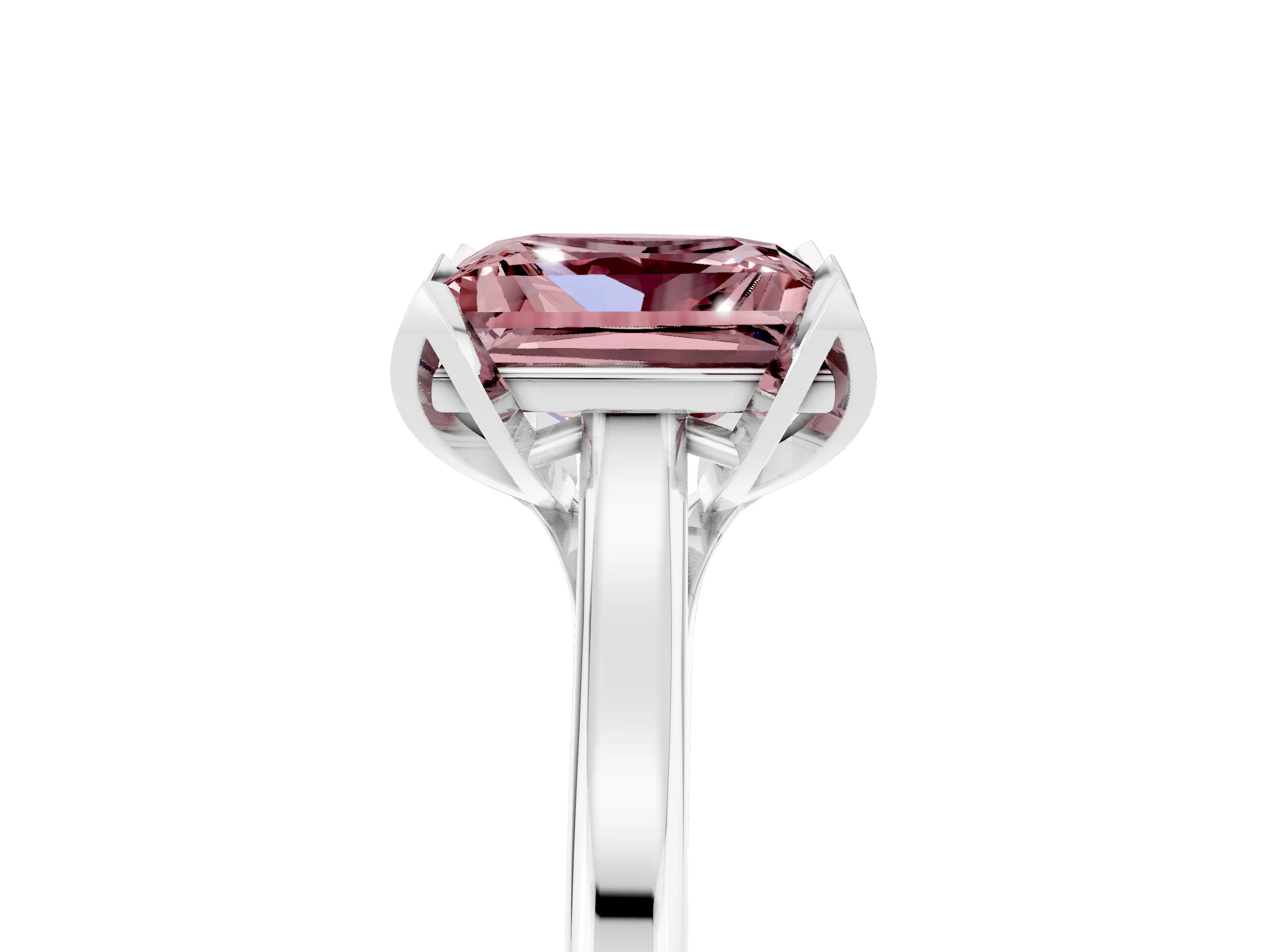 White gold Princess Cut Morganite Solitaire Ring with Flower Prong Setting and Classic Band_29