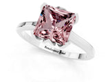 White gold Princess Cut Morganite Solitaire Ring with Flower Prong Setting and Classic Band_82