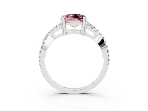White gold Princess Cut Morganite Solitaire Ring with Four-Prong Setting and Twisted Pavé Band_3