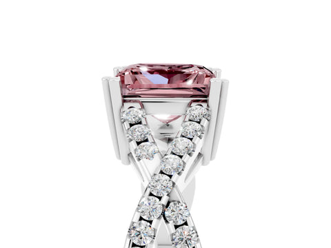 White gold Princess Cut Morganite Solitaire Ring with Four-Prong Setting and Twisted Pavé Band_5